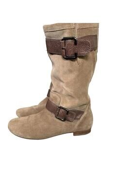 Marc Fisher Boots Hopkins Mid Calf Suede Riding Harness Flats Womens 6 M Brown